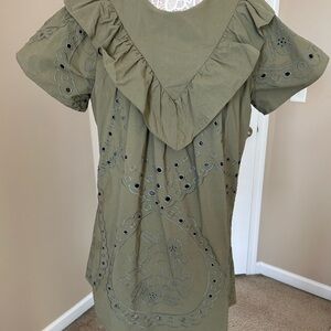 Ellison Olive Green Eyelet Tunic with Ruffle Detail